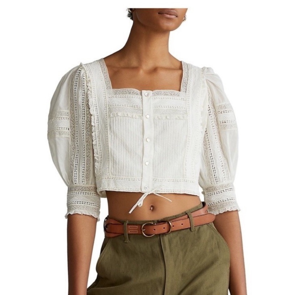 Ralph Lauren White Lace Button-Down Blouse